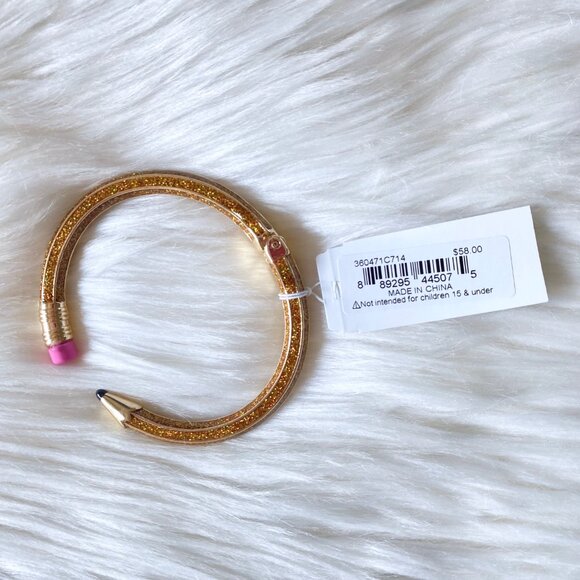 NWT Betsey Johnson Glitter Pencil Earrings and Bracelet Set Gold Sparkly School - Picture 4 of 7